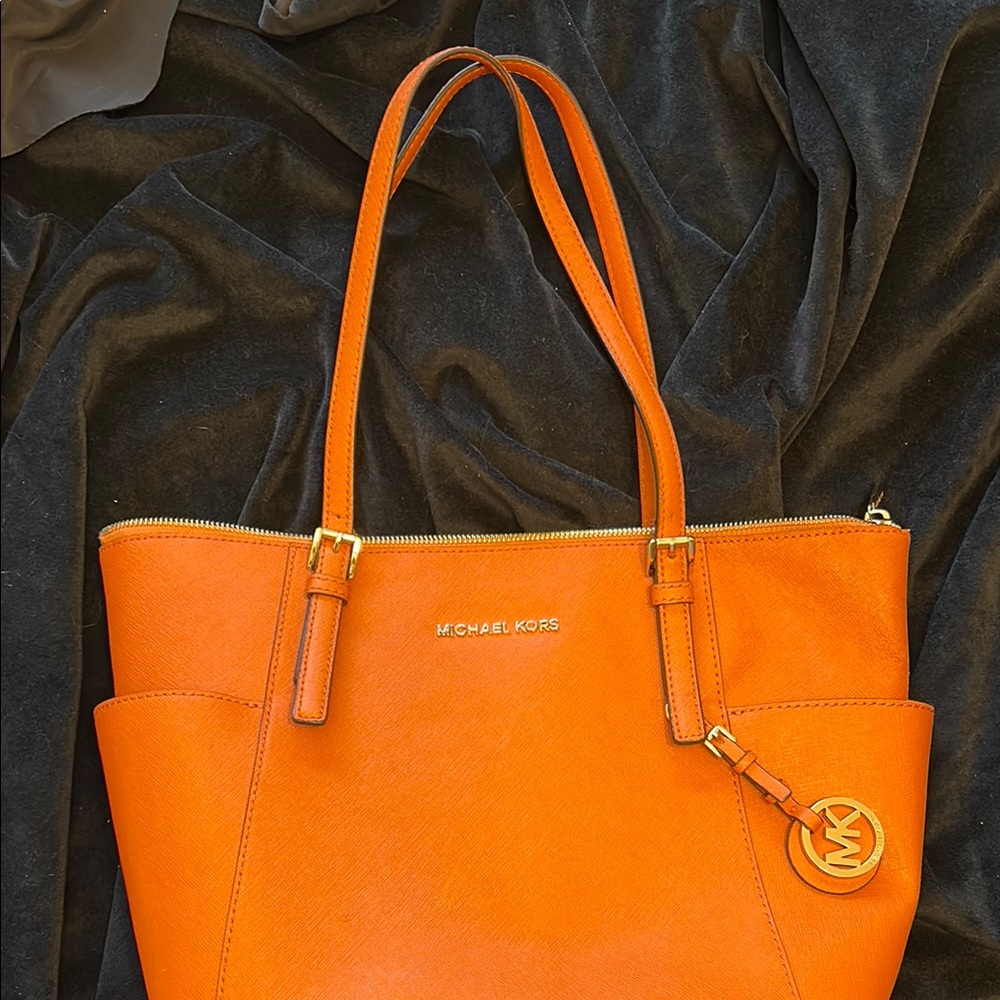Michael Kors Orange Leather Tote with Gold Hardware